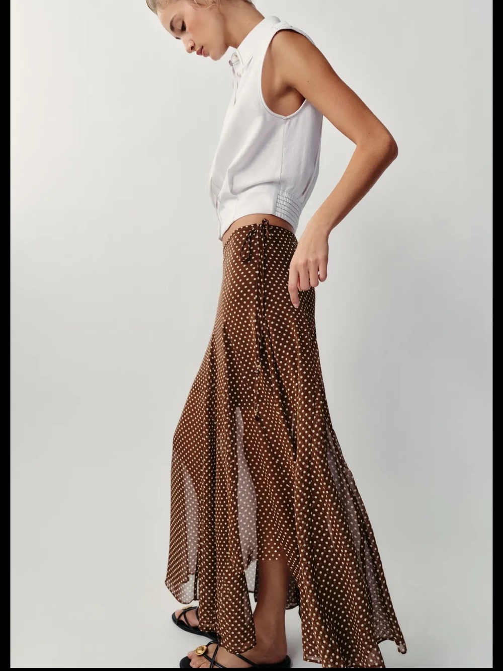 NEW Zara Brown Polka Dot Slip Skirt - Picture 3 of 8